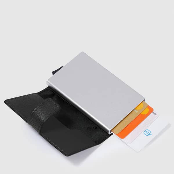 Porta carte di credito in metallo/pelle Piquadro Nero - immagine 3